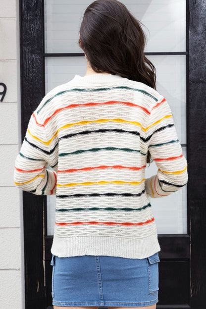 Striped Round Neck Long Sleeve Sweater