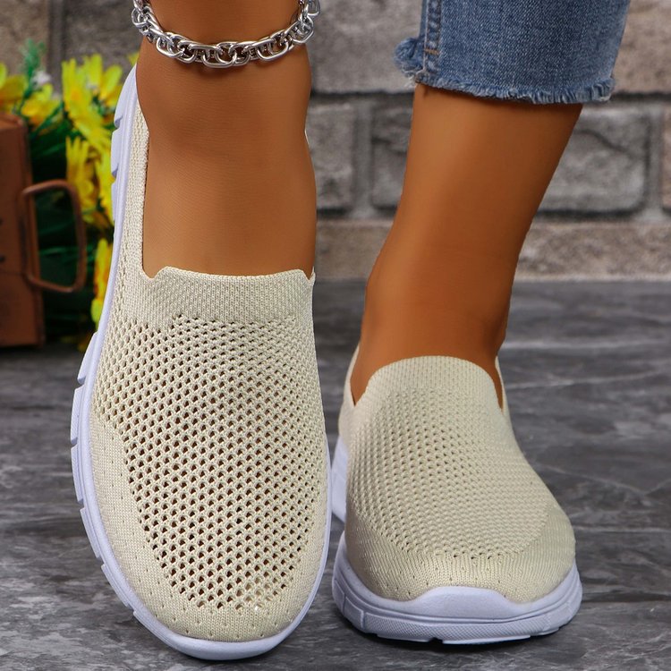 Breathable Mesh Round Toe Slip-Ons Cream