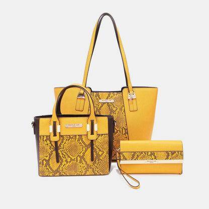 Nicole Lee USA 3-Piece Snake Print Handbag Set MUSTARD One Size