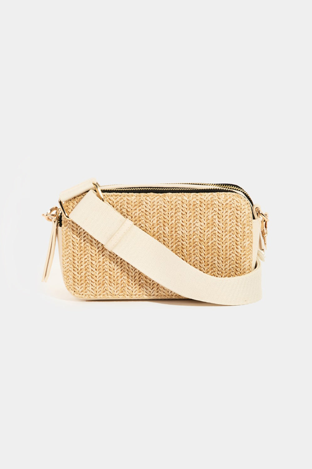 Fame Straw Contrast Crossbody Bag White One Size