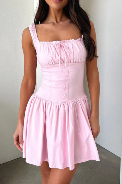 Decorative Button Square Neck Cami Dress Pink