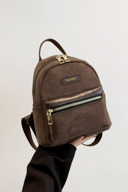 Suede Adjustable Strap Backpack Bag Coffee Brown One Size