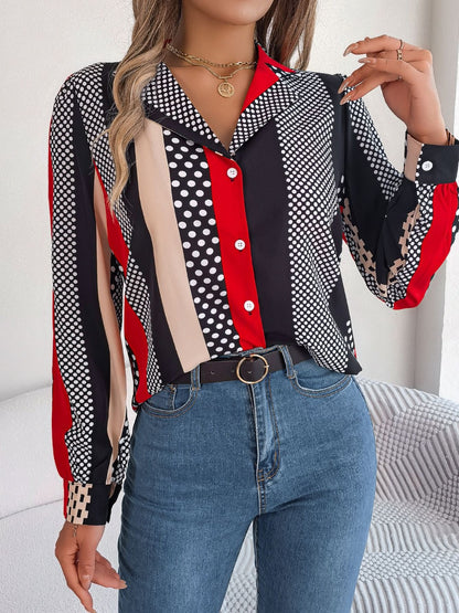 Polka Dot Contrast Long Sleeve Shirt Deep Red