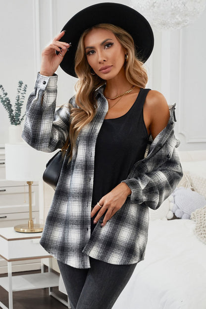 Plaid Button Up Long Sleeve Shirt Black