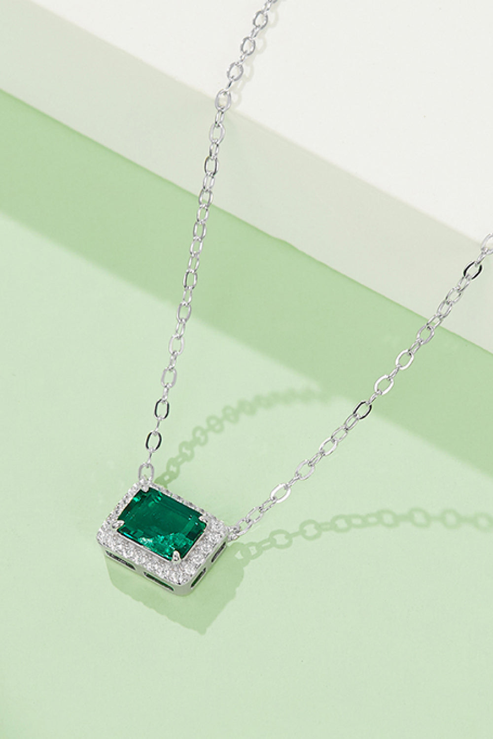 Lab-Grown Emerald Rectangle Pendant Necklace - Thandynie