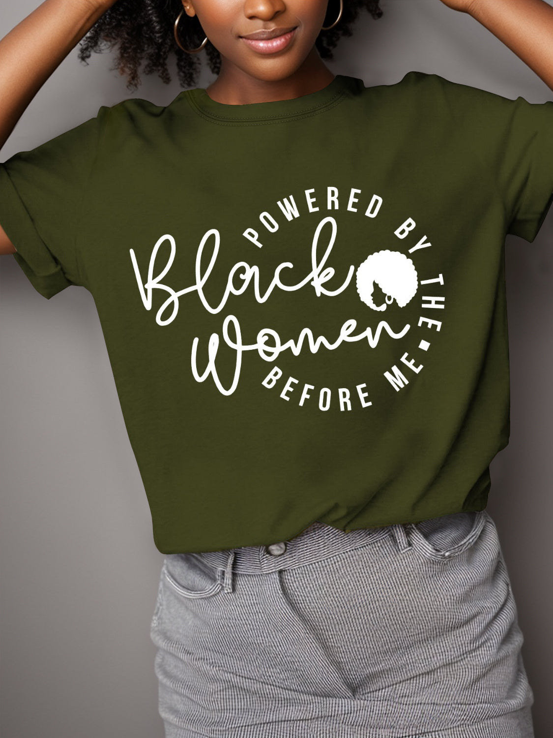 Full Size Letter Graphic Round Neck Short Sleeve T-Shirt Army Green