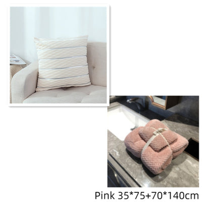 Simple Luxury Striped Velvet Pillow Cover Pillow Cushion Cover Pillow Case Covers for Sofa Flannel Velvet Sofa Cushion Cover White and pink towel set