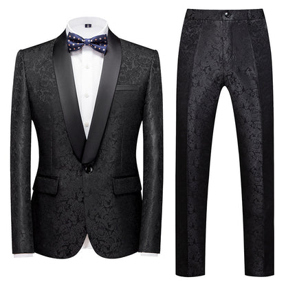 Men's Evening Dress Host Jacquard Two-piece Set 3D Black