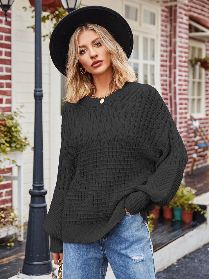 Round Neck Dropped Shoulder Sweater