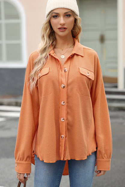 Button Up Long Sleeve Shirt Tangerine