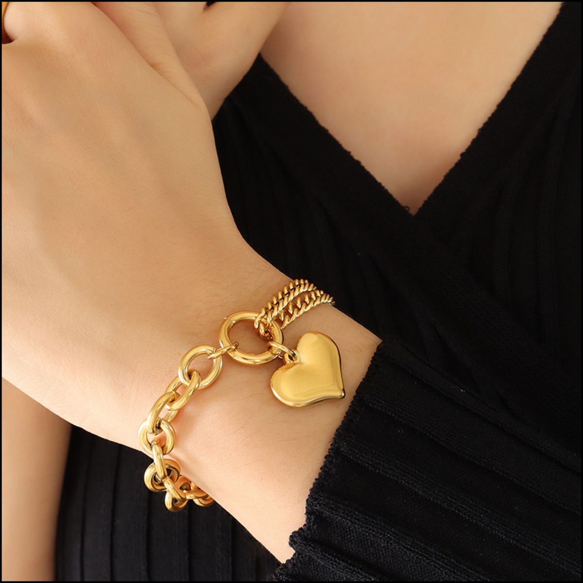 Half Chunky Chain Titanium Steel Bracelet Gold One Size