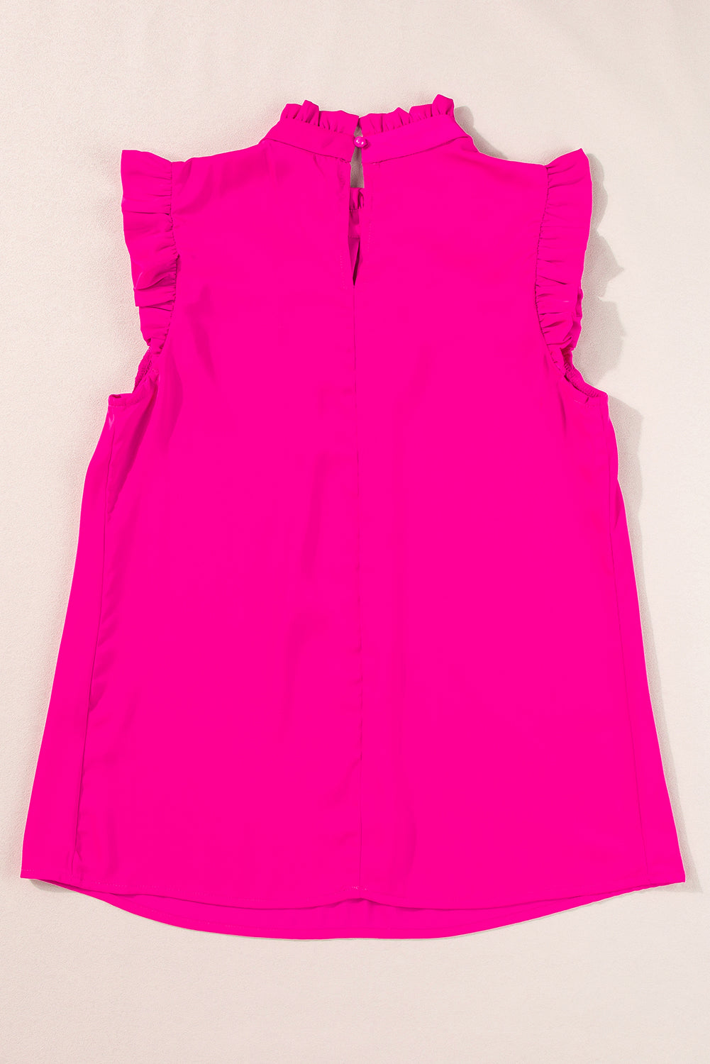 Bright Pink Pleated Mock Neck Frilled Trim Sleeveless Top