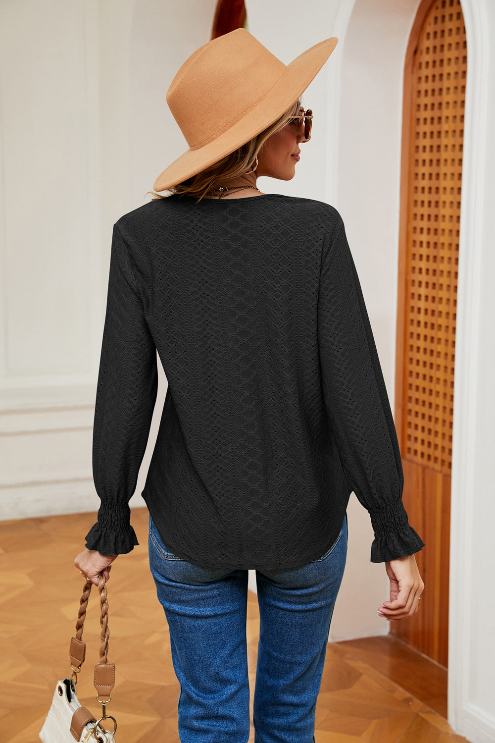 Contrast Flounce Sleeve Blouse