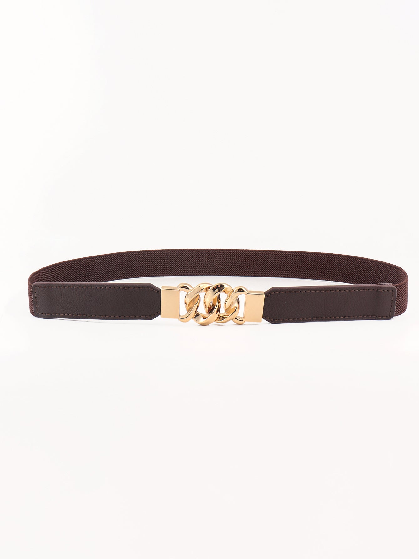 Zinc Alloy Buckle Elastic PU Belt Chocolate Gold One Size