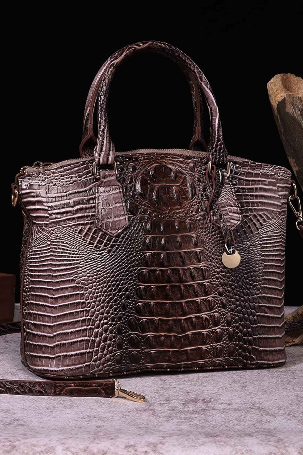 Gradient PU Leather Handbag Chocolate One Size