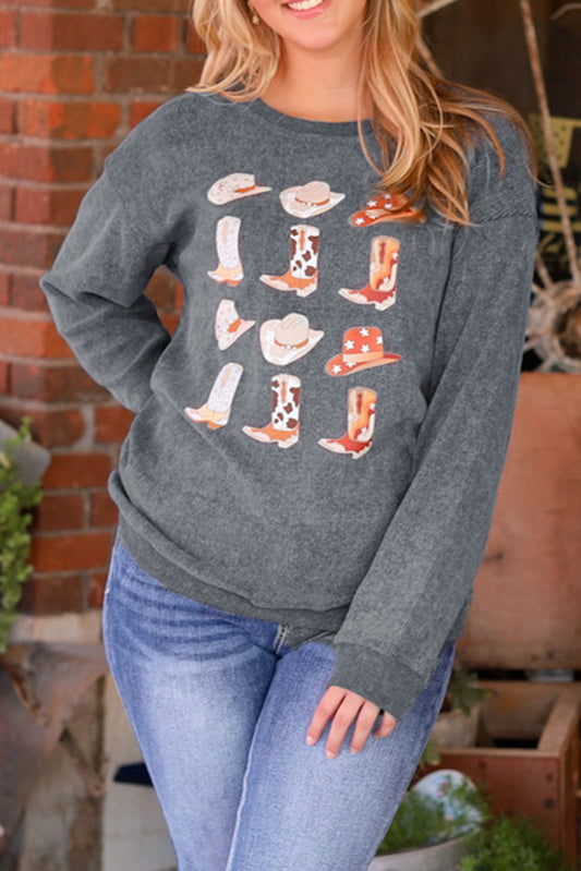 Cowboy Hat & Boot Graphic Sweatshirt Dark Gray