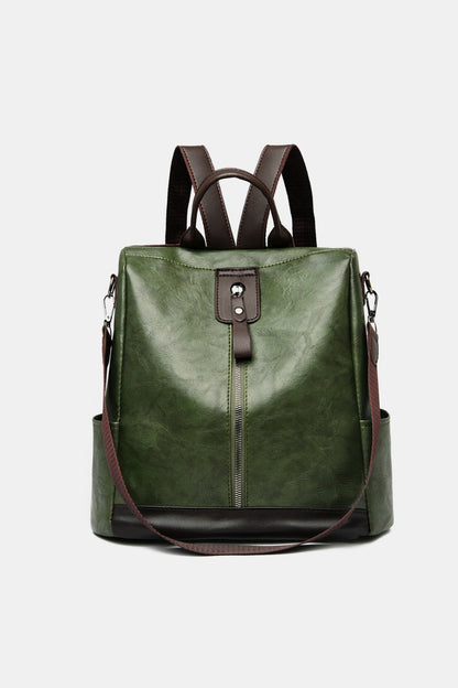 PU Leather Backpack Bag Dark Green One Size