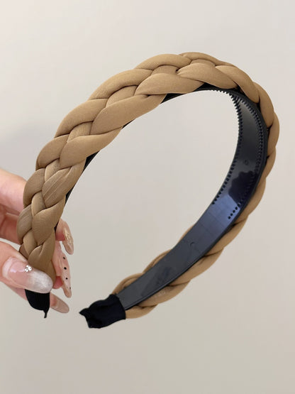 Polyester Braided Wide Headband Camel One Size