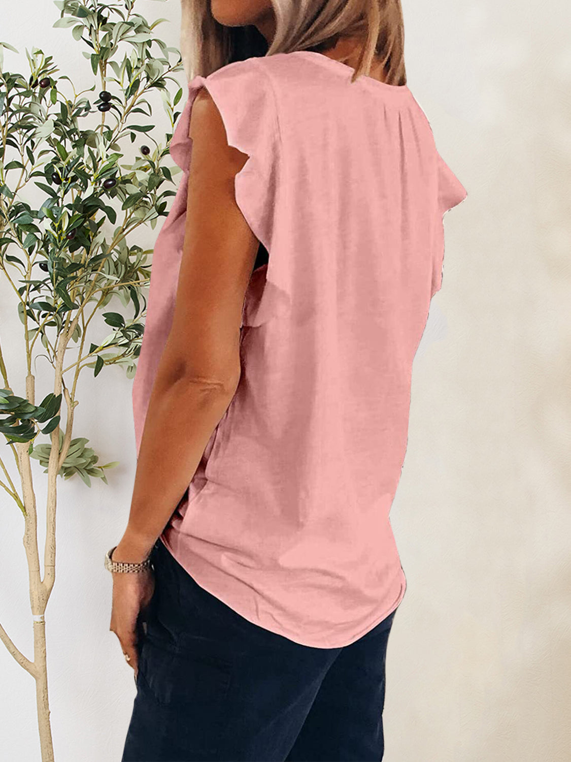 Ruffled Notched Cap Sleeve T-Shirt