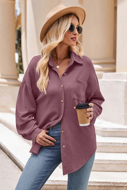 Collared Neck Dropped Shoulder Shirt Mauve