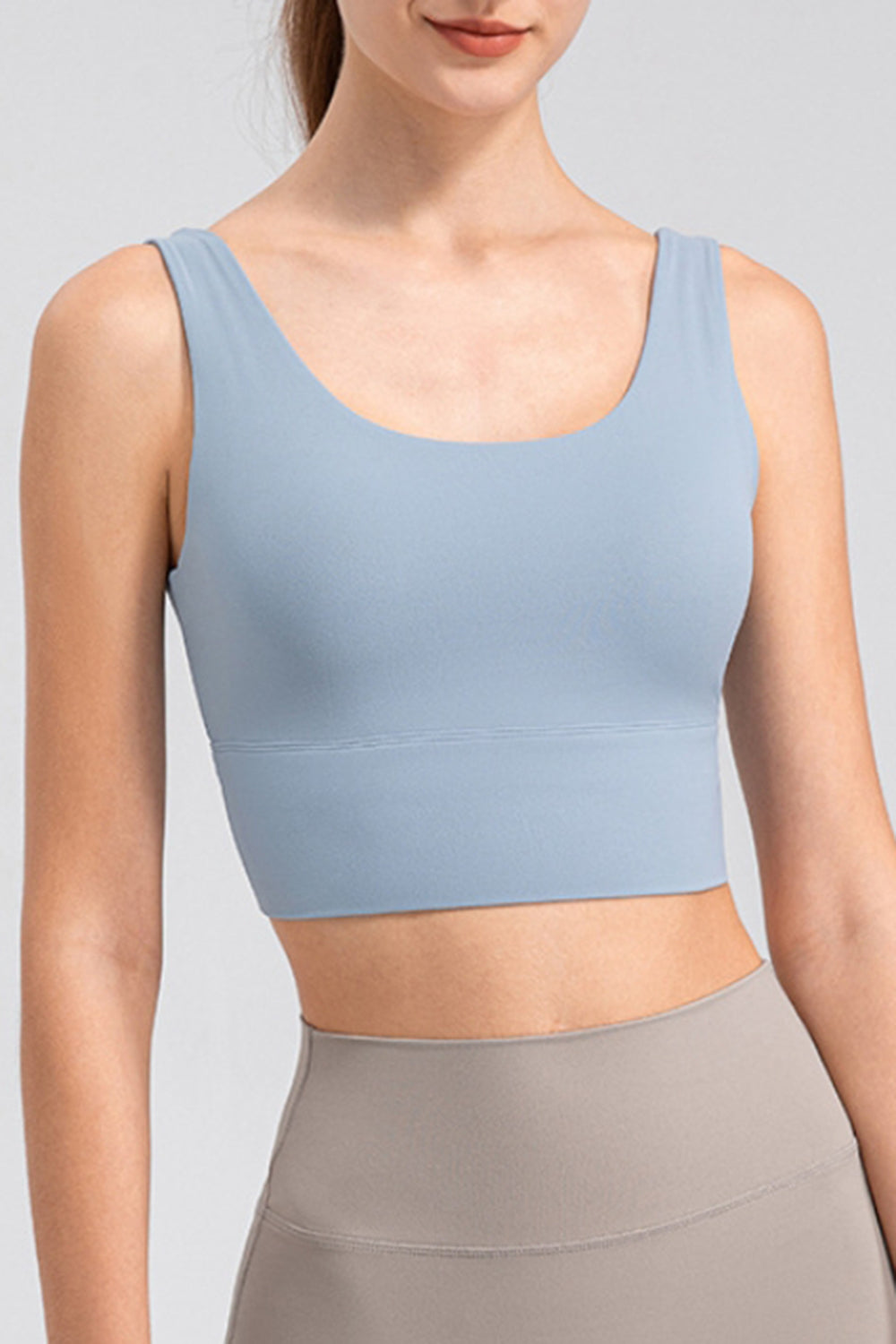 Scoop Neck Wide Strap Active Tank Light Blue