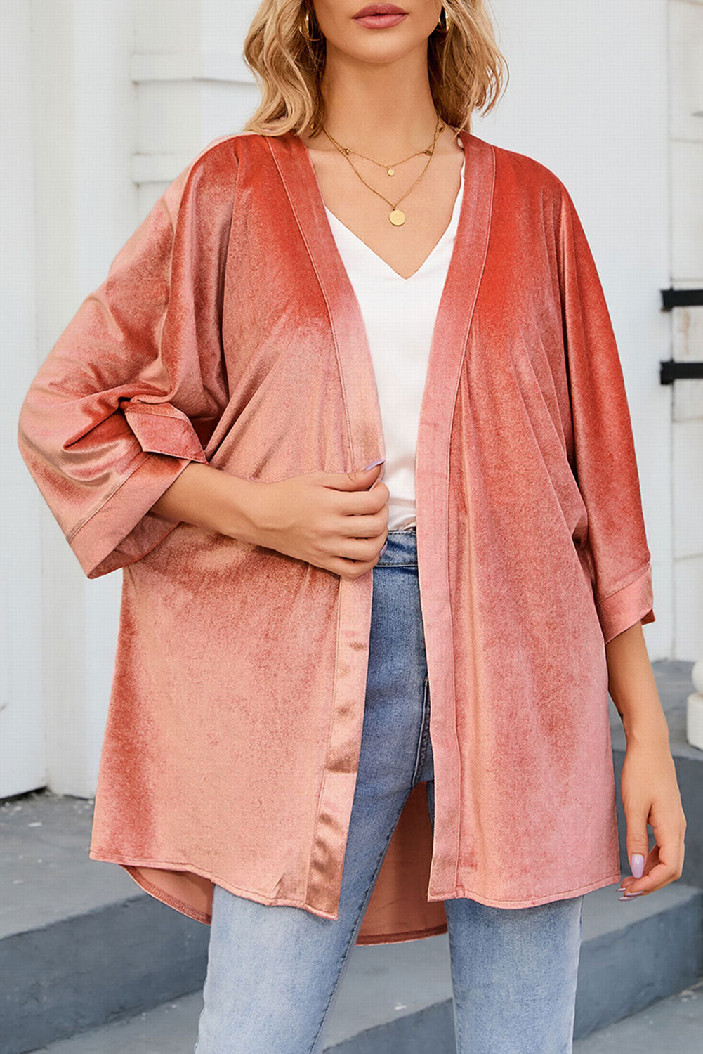 Pink Retro Velvet Wide Sleeves Cardigan