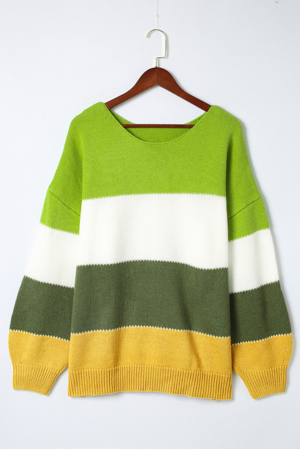 Green Plus Size Color Block Patchwork Sweater - Cozy & Stylish for Curvy Women