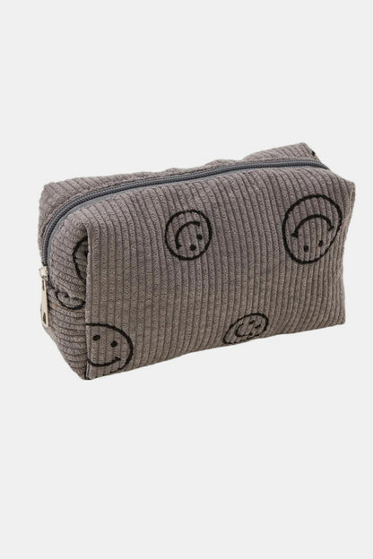 Zenana Smiley Face Corduroy Cosmetic Pouch Charcoal One Size