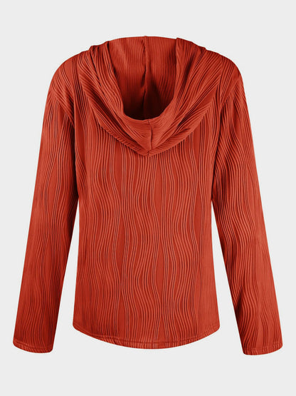 Textured Long Sleeve Hoodie Orange-Red