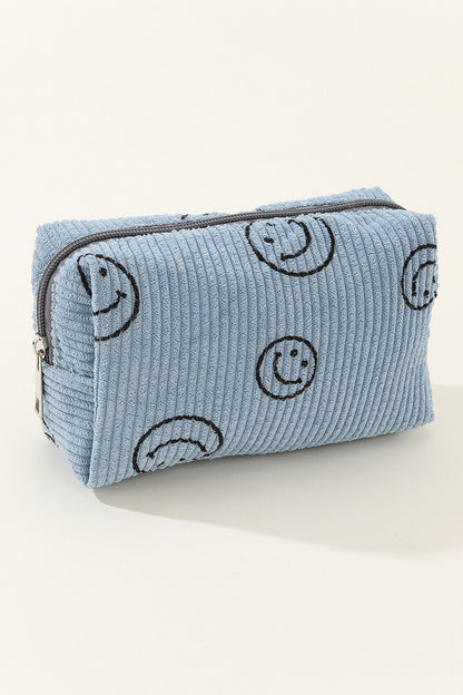 Zenana Smiley Face Corduroy Cosmetic Pouch Blue One Size