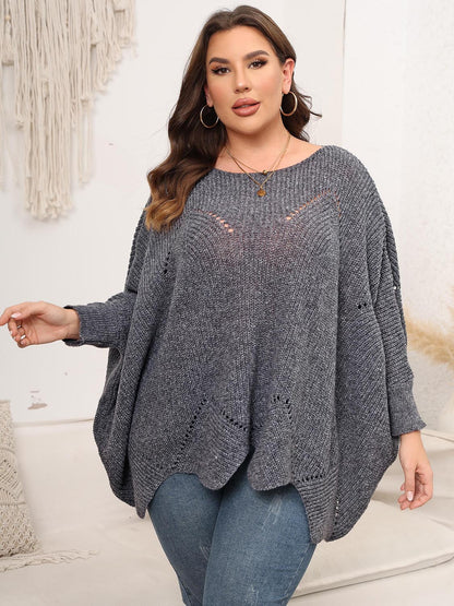 Plus Size Round Neck Batwing Sleeve Sweater Charcoal