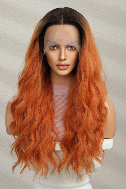 13*2" Lace Front Wigs Synthetic Long Wave 24" 150% Density Ginger Brunette Root One Size