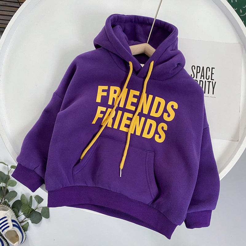 Children's Winter Color Letters Padded Hooded Sweater Purple