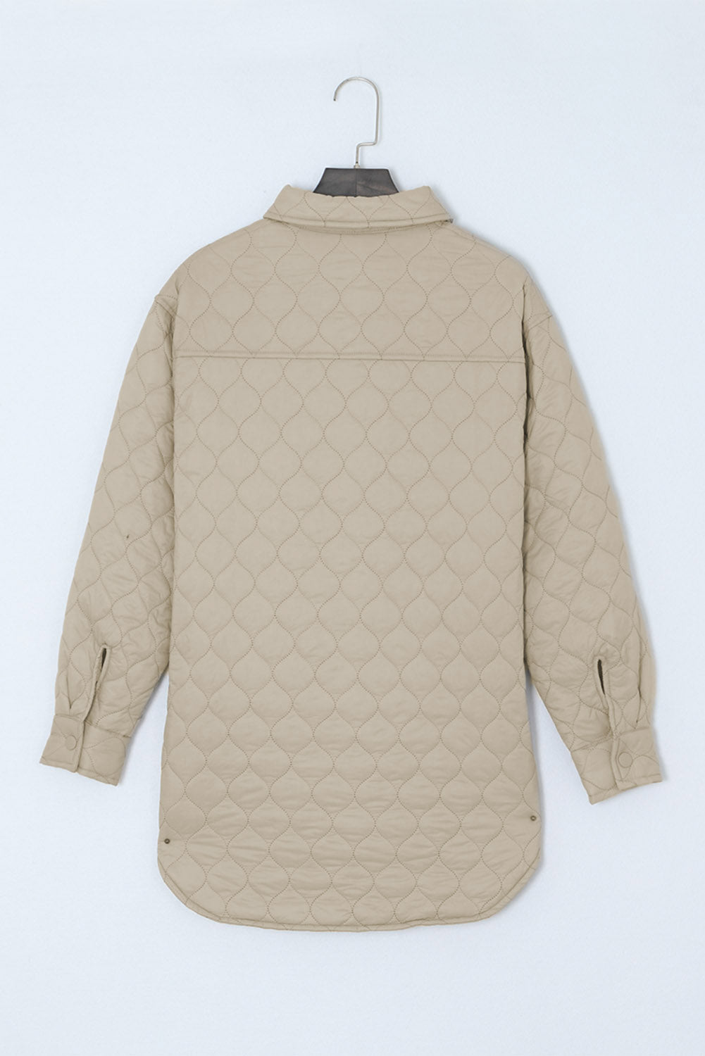 Beige 4 Big Pockets Quilted Button Down Puffer Coat