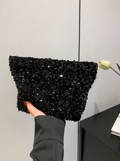 Sequin Clutch with Zipper Black One Size