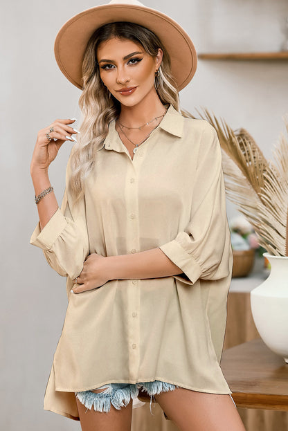 Three-Quarter Sleeve Slit Shirt Cream