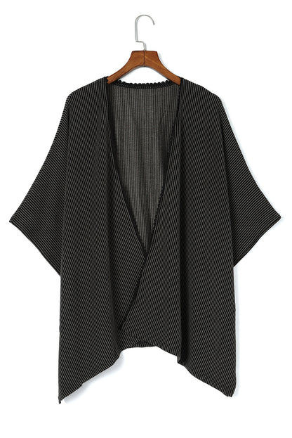 Black Lace Trim Ribbed Oversize Kimono