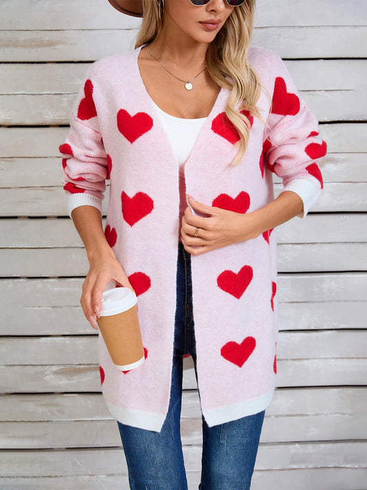 Angel Wings Heart Open Front Long Sleeve Cardigan Blush Pink