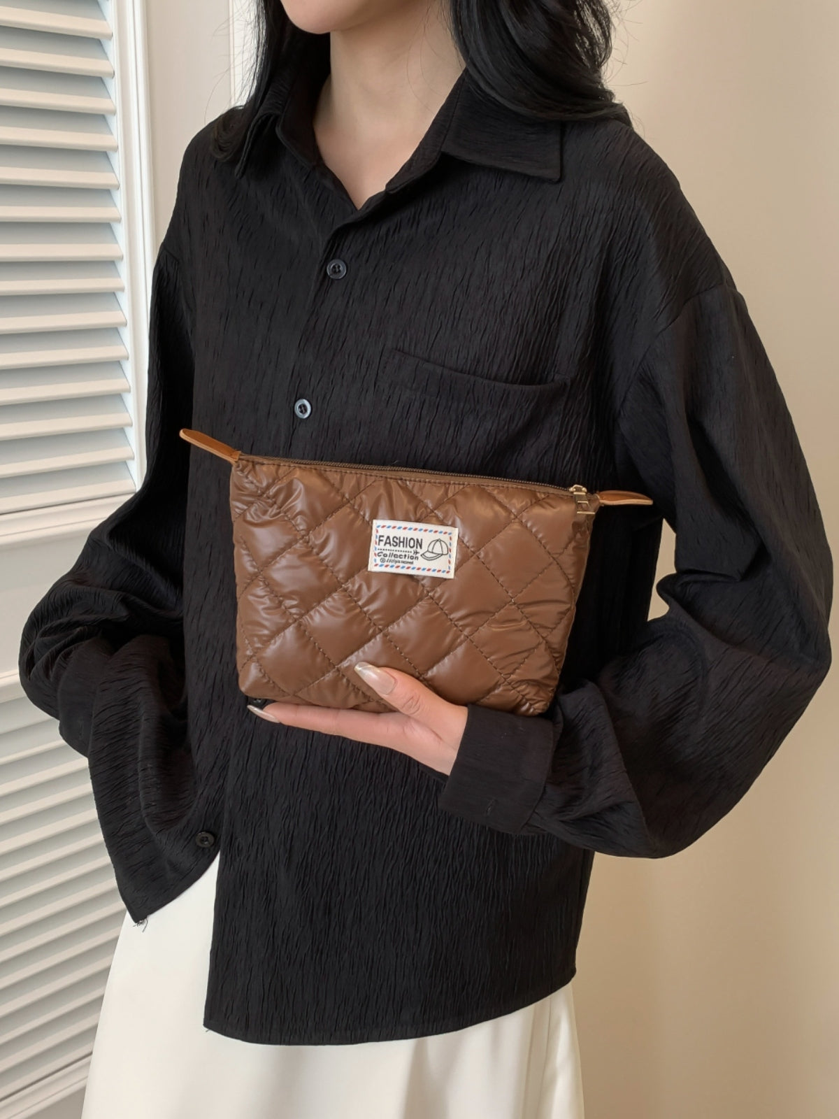 Solid Quilted Clutch with Zipper