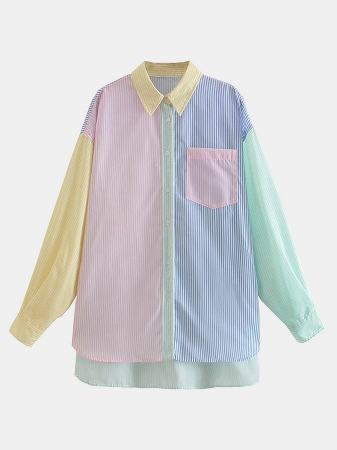 Pocketed Color Block Long Sleeve Shirt