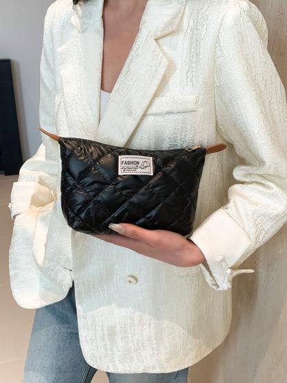 Solid Quilted Clutch with Zipper Black One Size