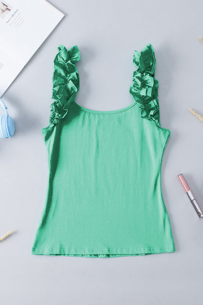 Mint Green Ruffled Wide Straps Slim Tank Top