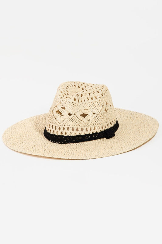 Fame Openwork Lace Detail Wide Brim Hat IV One Size