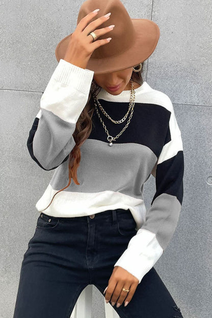 Longing For Fall Color Block Sweater | Cozy Round Neck, Dropped Shoulders & Ribbed Design