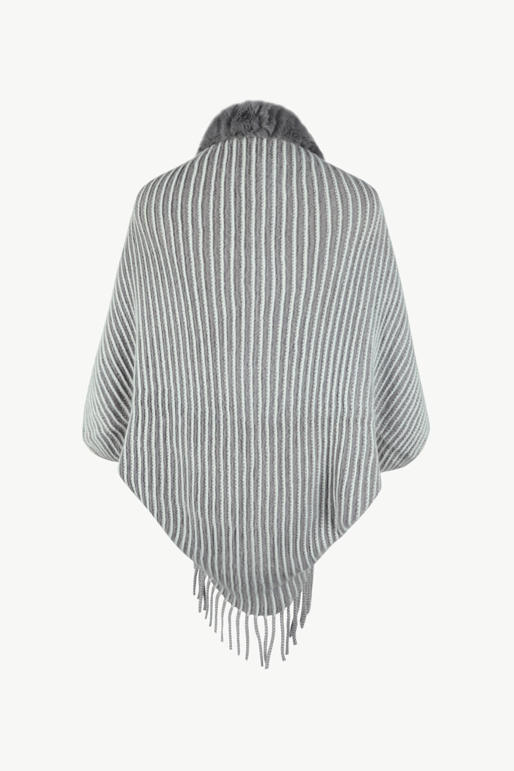 Striped Open Front Fringe Poncho - Thandynie