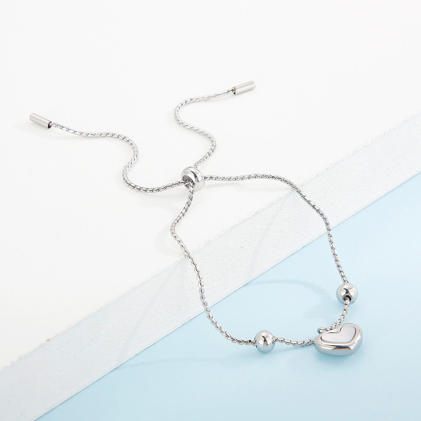 Mother-Of-Pearl Heart Pendant Stainless Steel Bracelet