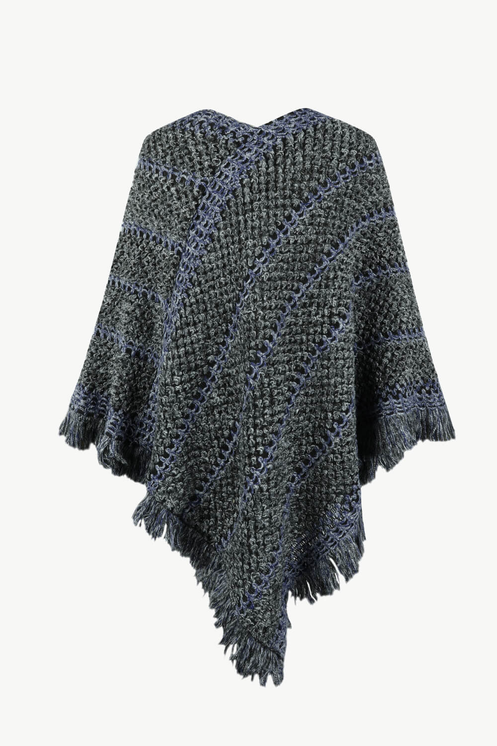 V-Neck Fringe Hem Poncho - Thandynie