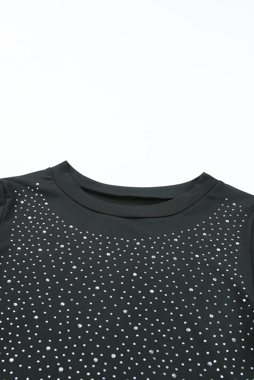 Black Rhinestone O-neck Long Sleeve Bodysuit