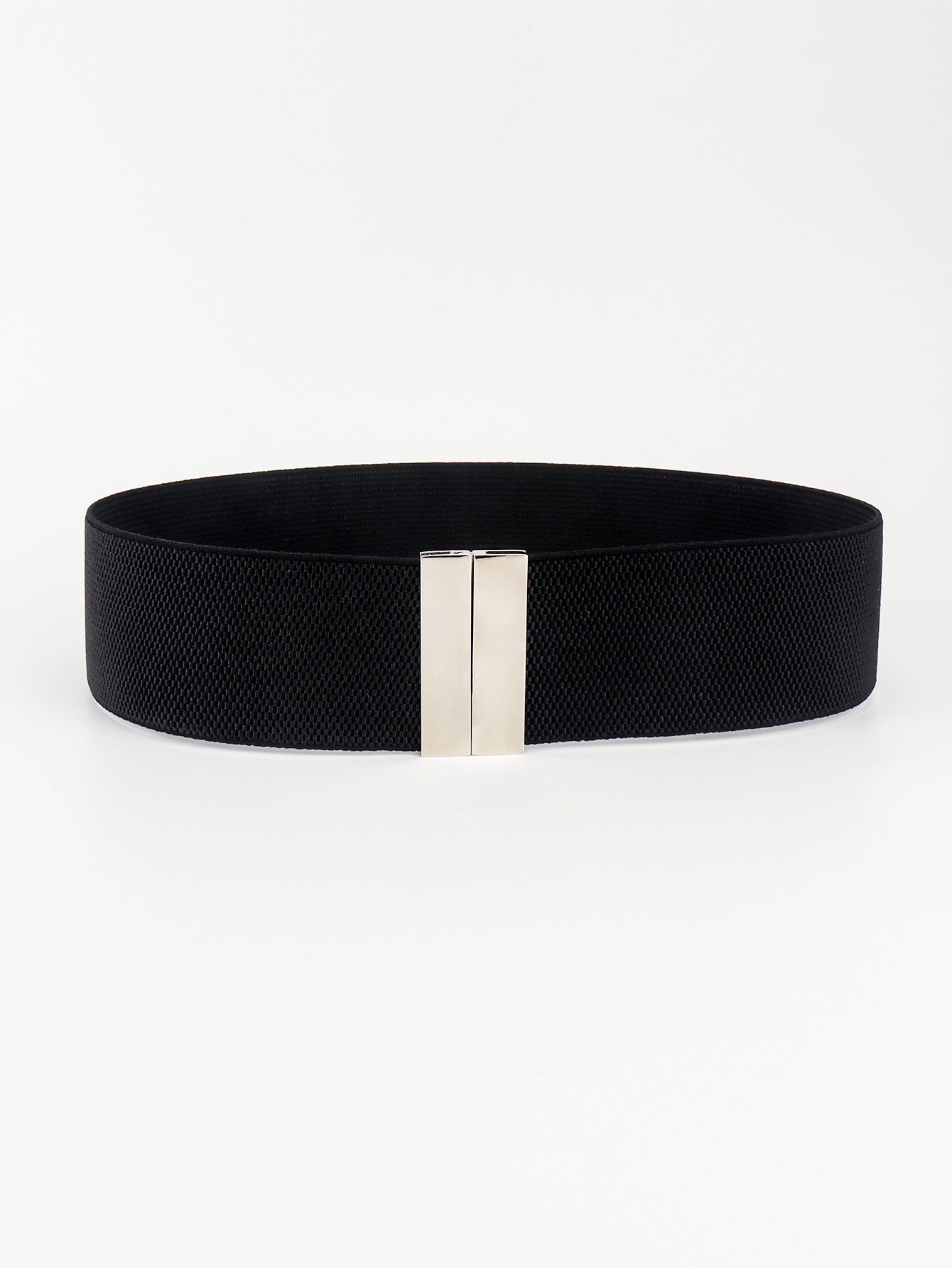 Alloy Buckle Elastic Belt Black Silver One Size