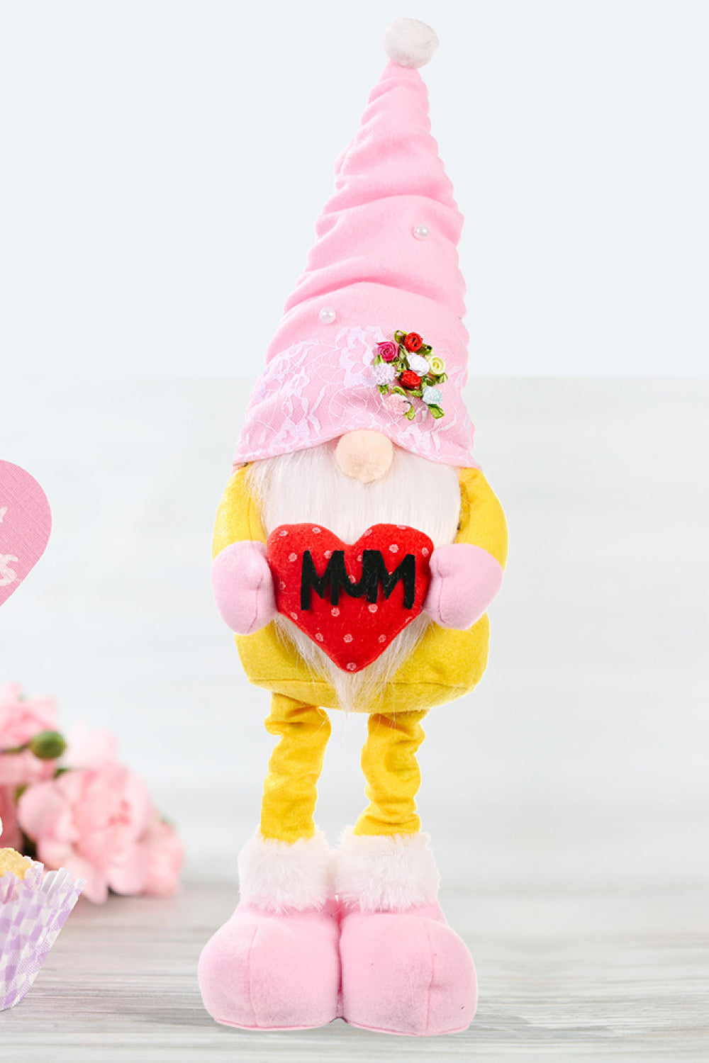 Mother's Day Pearl Decor Faceless Gnome Yellow One Size